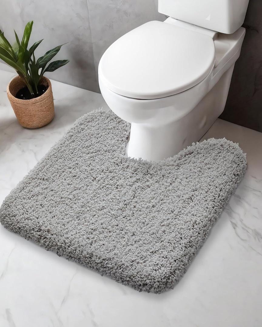 Toilet Rug U Shaped Grey 23x24 Machine Washable Non Slip Toilet Floor Mat Soft Plush Contour Rug for Bathroom Floor