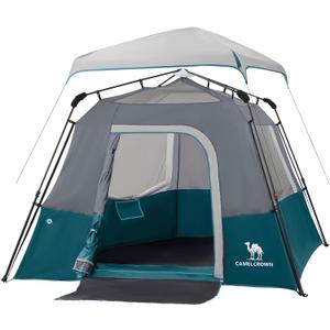 Camping Tents 4/6 Person Pop Up Instant Tent - Setup in 60s for Family Camping, Windproof Design, Family Cabin Tent with Rainfly & Backpack Carry Bag (Steel Blue)