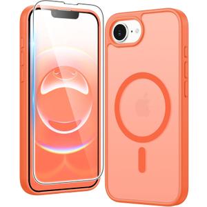 FNTCASE for iPhone 17e & iPhone 16e Case Matte: Magnetic Phone Cases with Screen Protector Drop Proof Compatible with Magsafe Slim Anti Yellowing Protective Translucent Cell Phone Cover (C-Orange)