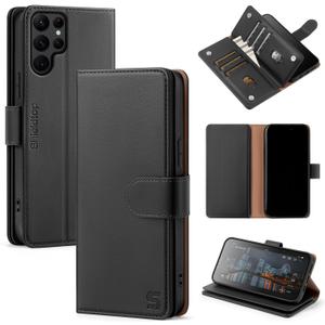 Compatible with Samsung Galaxy S23 Ultra 5G Wallet Case with Card Holder,Women Men RFID Blocking PU Leather Flip TPU Protective Cover Credit Card Slots,Phone Case for S23 Ultra,Black
