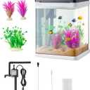 VEVOR Fish Tank Aquarium, 2 Gallon LED Square Ultra-Clear Glass Tank Temperature Monitoring Adjustable 7 Color Lighting, Self Cleaning System Fishbowl for Freshwater & Saltwater Fish Home,Office,Pet