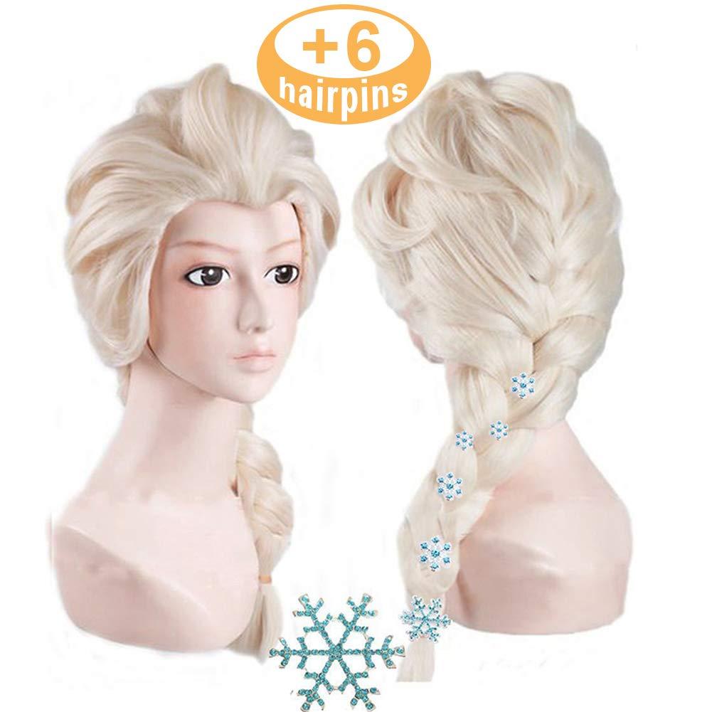 ANOGOL Wig Cap+6 Hairpins+ White Blonde Princess Pigtail Wig Long Blonde Braided Ponytail for Women Cosplay Long Princess Braids Platinum Cosplay Wigs Synthetic Queen Snow Pigtail Party Halloween