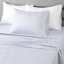 Amazon Basics Lightweight Super Soft Easy Care Wrinkle Free Microfiber 3 Piece Bed Sheet Set with 14-Inch Deep Pockets, Twin, Aqua Square Grid, Kids, Men & Women Bedding