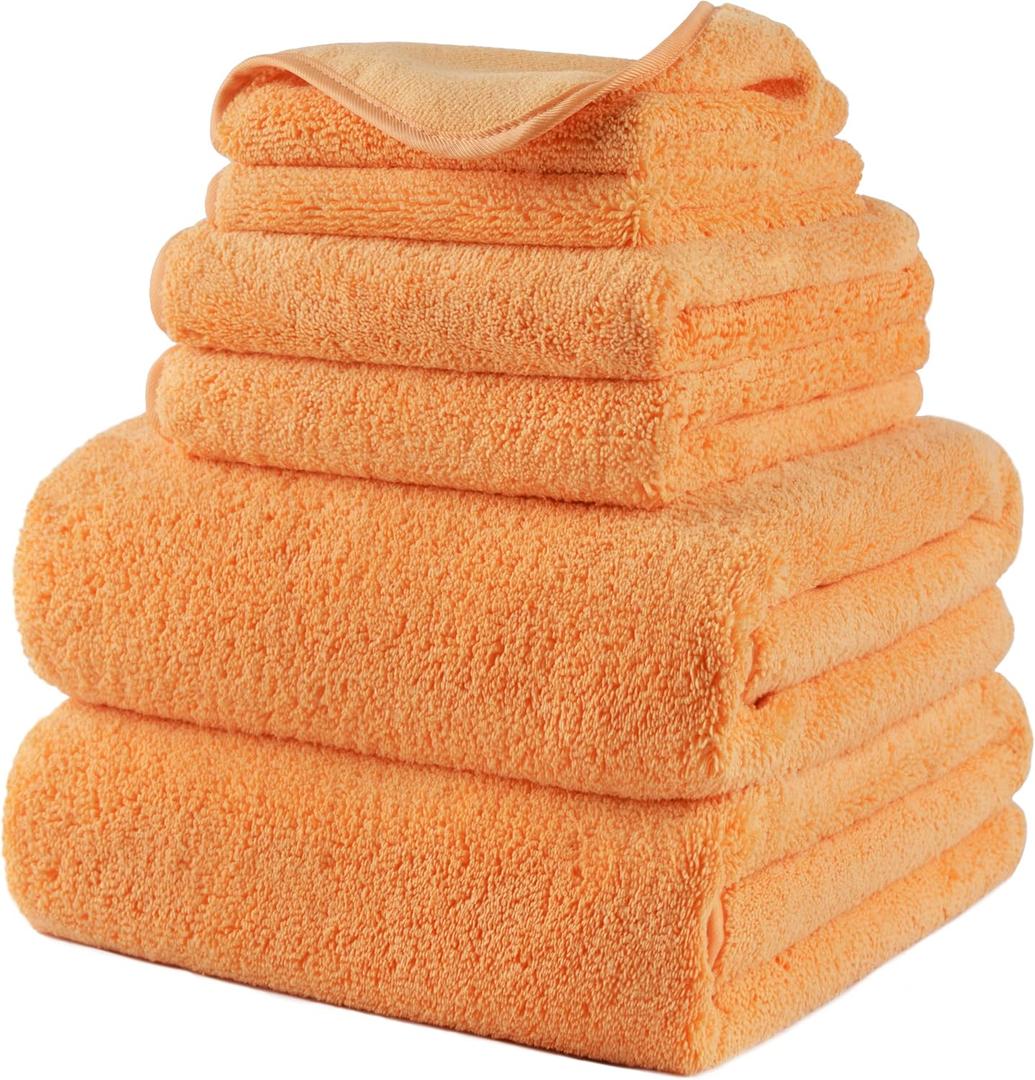 POLYTE Oversize, 60 x 30 in., Quick Dry Lint Free Microfiber Bath Towel Set, 6 Piece (Orange)