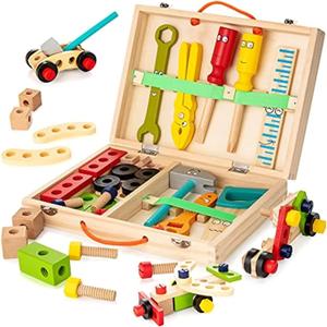 KIDWILL Tool Kit for Kids, 36-Piece Wooden Toddler Tools Set Includes Tool Box, Montessori Educational Stem Construction Toys for 2 3 4 5 6 Year Old Boys Girls, Best Birthday Gift for Kids