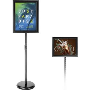 Adjustable Poster Sign Stand Holder Heavy Duty Snap Open Aluminum Pedestal Floor Standing Sign Holder Vertical and Horizontal View Sign Displayed,Advertising Display Stand (Black, 8.5x11inches)