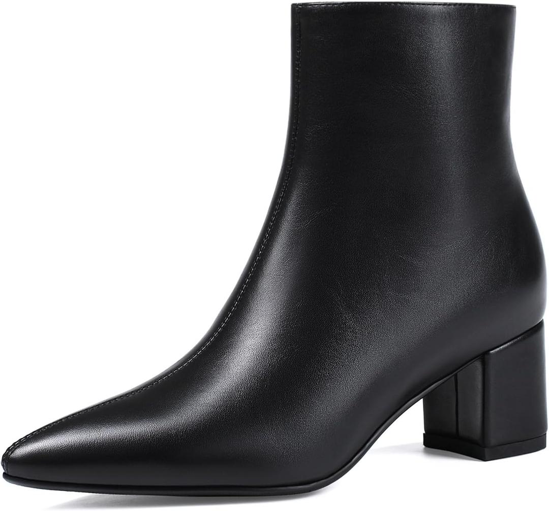 Women's Ankle Boots Pointed Toe Chunky Block Heel Short Boots for Women Low Heeled Booties (7, Black/Pu)