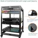 TECMOJO 16U Open Frame Network Rack for IT &AV Gear, AV Rack 4-Post with casters, Mobile 16U Rack with 2 PCS 1U Server Rack Shelf & Mounting Hardware, for 19" Network,Audio and Video Device