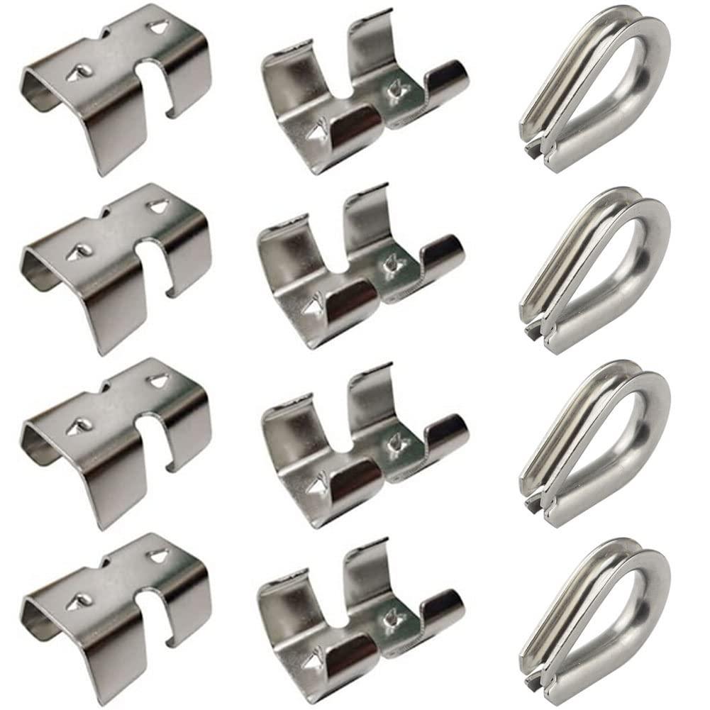 SHENGDING 8 Stainless Steel Heavy Duty Double Rope Clips Metal Rope Clips Fixed Rope Clips and 4 Rope Clips Thimble for Between 5/16" and 1/2" Twine Climbing Rope Nautical Fiber Rope, Etc. (Silver)