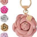 ANHBKAR Leather Rose Heart Keychain Charm for Women, Girls - Cute Pink Floral Accessory for Purse, Bag & Backpack (LIGHT PINK)