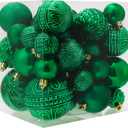 Christmas Ball Ornaments Green Christmas Tree Decorations with Hang Rope-36pcs Shatterproof Christmas Ornaments Set with 6 Styles in 3 Sizes(Small Medium Large)