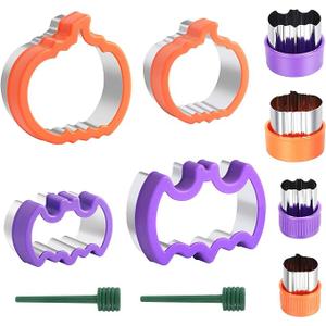 Halloween Cookie Cutters Set, 8pcs Bat and Pumpkin Shape Biscuit Cookie Cutters in 4 Sizes, Stainless Steel Food Decoration Tools and Kitchen Baking Accessories for Halloween