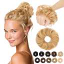 MY-LADY Messy Bun Hair Pieces Human Hair for Women Real Hairpiece Wavy Scrunchies Tousled Updo Donut Chignon Ponytail Extension Ash Blonde & Bleach Blonde