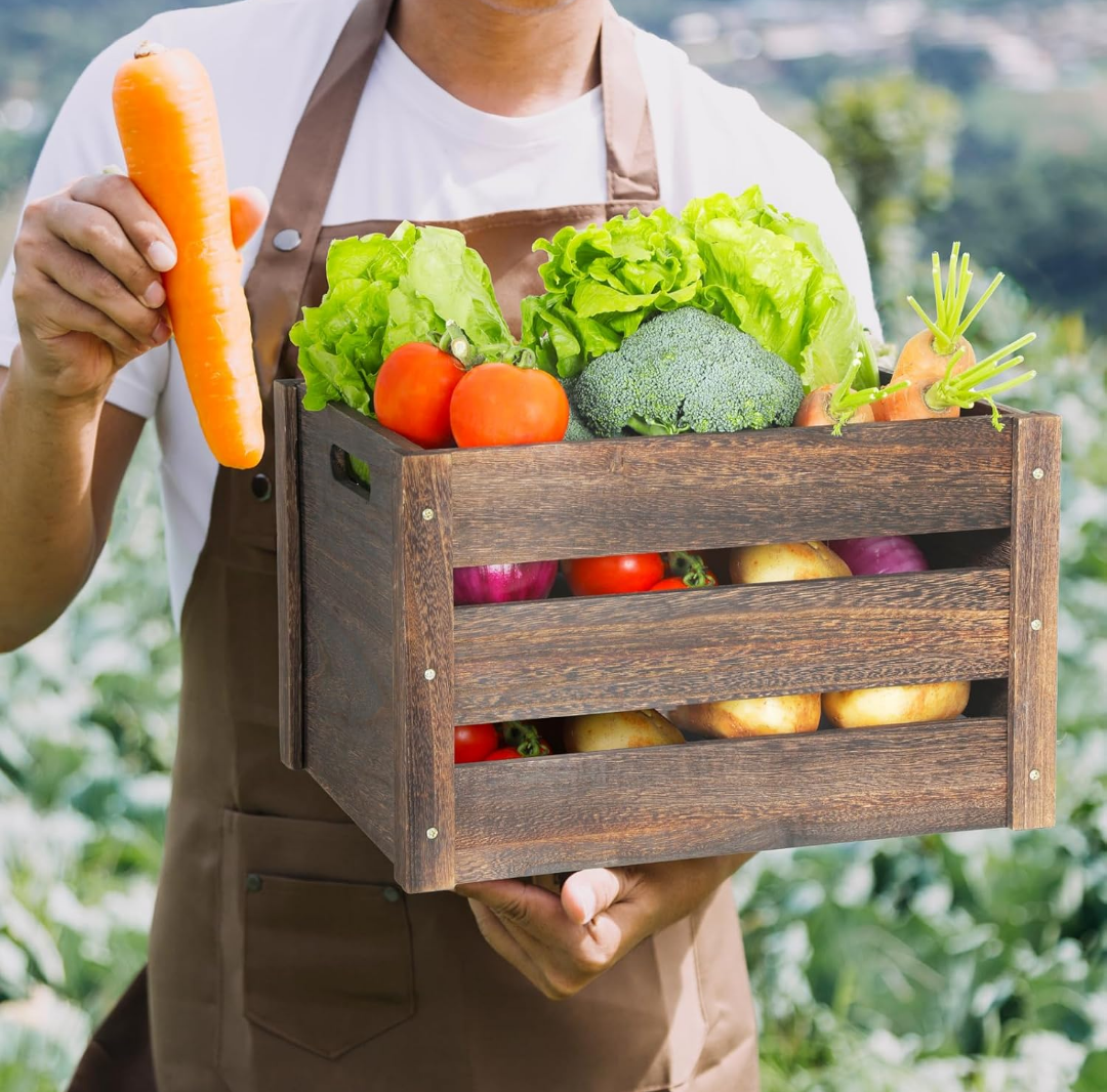 Wooden Crate ,Rustic Handmade Wood Crate with Handle, Durable Large Wooden Crate for Display & Decor, Brown