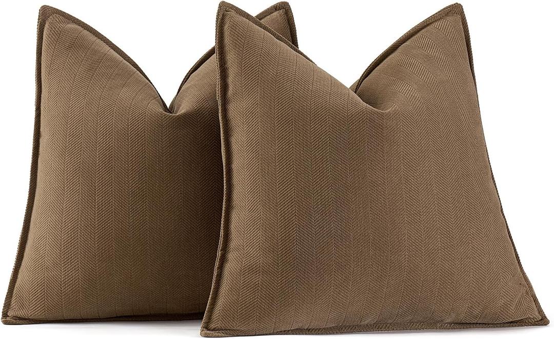MIULEE Pack of 2 Dark Brwon Decorative Pillow Covers 18x18 Inch Soft Chenille Luxurious Couch Throw Pillows Farmhouse Cushion Covers with Elegant Design for Sofa Bedroom Living Room Home Decor