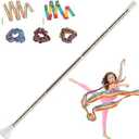 Quynhni Dance Baton, Batons for Twirling 22 inches Stainless Steel Material Gymnastics Wand and 3 Rainbow Hair Bands Suitable for Beginners Silver and Pink (2, White, 20)