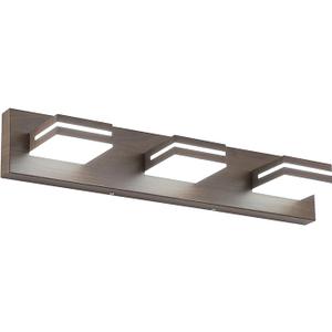 SineRise LED Modern Bathroom Vanity Light Fixtures (3-Light, 24-Inch), Brown Wood Painted Modern Acrylic Bathroom Wall Lighting Fixtures Over Mirror (Cool White 6000K) (Brown- Non-dimmable)