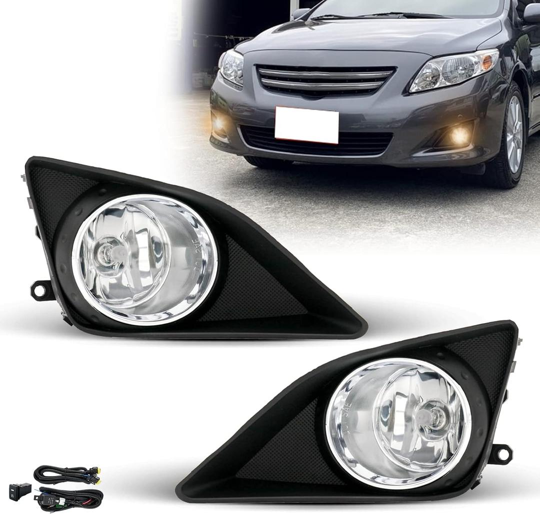 Fog Lights Assembly for 2008 2009 2010 Toyota Corolla Altis Replacement Kit with Wiring & Switch H11 12V 55W Halogen Bulbs