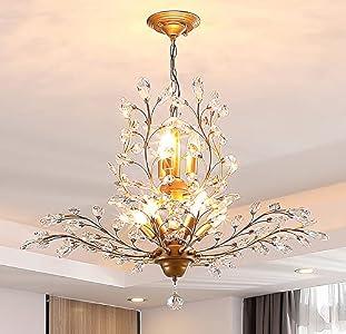 8-Light Crystal Chandelier, 30.7 Inch Gold Hanging Fixture
Vintage K9 Crystal Branch Pendant Ceiling Light, Adjustable Chain, E12 Bulbs Required, for Dining Room, Living Room, Foyer