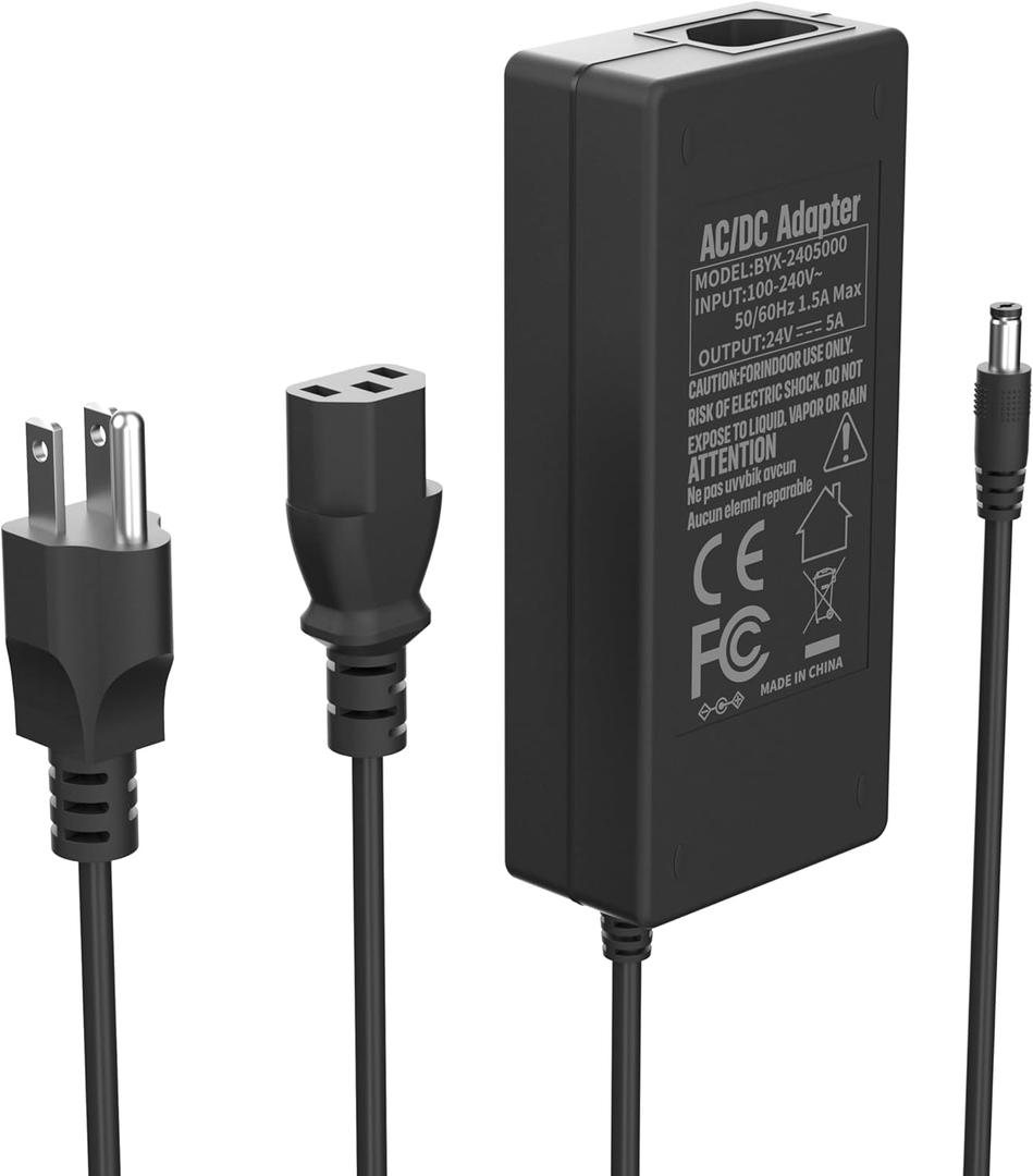 PAUTIX 24V DC Power Supply Adapter 24Volt 5A 120W AC to DC Converter Transformer 100-240V AC Input with 5.5 x 2.1mm US Plug for LED Strip, CCTV Camera