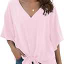VIISHOW Womens Tie Front Chiffon Blouses V Neck Batwing Short Sleeve Summer Tops Shirts 2XL