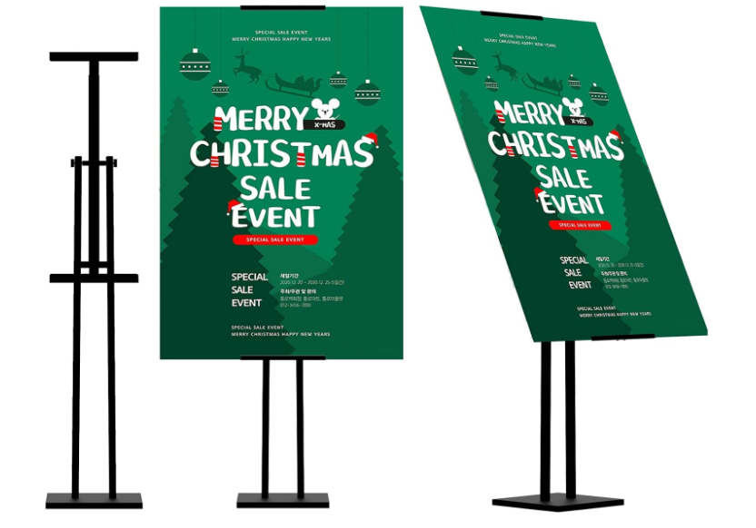 ONCEMORE Heavy Duty Sign Stand, Floor Poster Board Stand, Adjustable Metal Sign Holder Height Up to 60 Inches and 180° Rotation Display Standing Pedestal for Board & Foam, Black