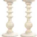 Hosley Set of 2 White Wooden Pillar Candle Holder 11 Inch High Country Style Ideal for Weddings or Parties as Well as Home Decor