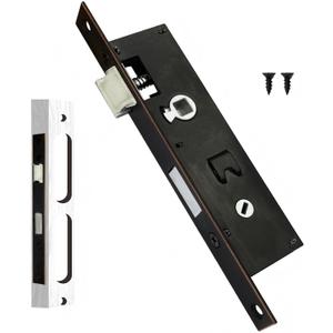 Flat Slot Storm Door Mortise Lock Body Without Handle Fits Older Storm Door Handle Replacement Parts, 5/16" Square Spindle Hub, Black 2-1/2" Handle PZ, 7/8" Backset, 7" Faceplate H.C.