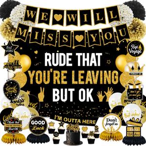 We Miss You Party Decorations for Men Women, Farewell Decorations Party Includes Rude That You'Re Leaving But Ok Banner Backdrop Honeycomb Centerpiece, Going Away Party Decorations
