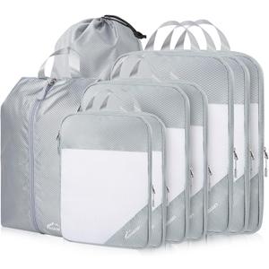 Compression Packing Cubes, 9 Set Packing Cubes for Travel Compression, Lightweight Compressible Package Organizer for Carry On and Suitcases, Light Grey