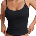 Trendy Queen Double Lined Adjustable Spaghetti Strap Tank Top for Women Cute Summer Basic Crop Top for Teen Workout Going Out (Medium, Black)