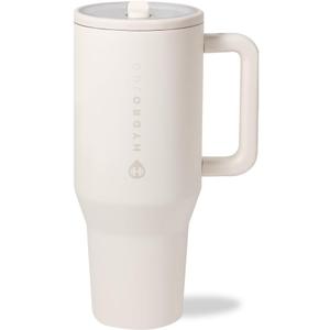 HydroJug Traveler - 40 oz Water Bottle with Handle & Flip Straw - Fits in Cup Holder, Leak Resistant Tumbler-Reusable Insulated Stainless Steel & Rubber Base - Gifts for Women & Men, Cream