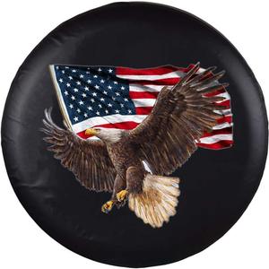 Spare Tire Cover, Wheel Cover with American Eagle USA Flag PVC Leather Waterproof Dust-Proof Universal Fit for Jeep Trailer RV SUV Camper Vehicle (18 Inch)