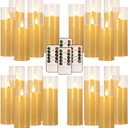 24-Pack Acrylic LED Flameless Pillar Candles with Remote & Timer, Battery Powered - Perfect for Indoor/Outdoor Decor,Wedding,BBQ and Gift - Easily Create a Magical Atmosphere.(Ivory)