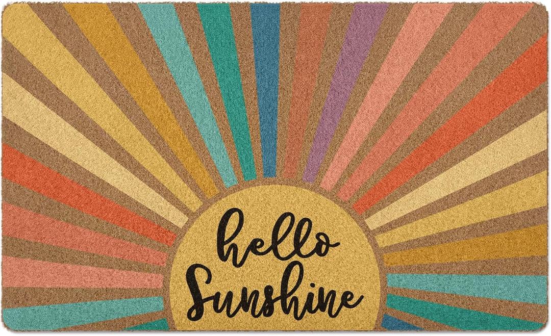 Boho Sunshine Door Mat, Spring Doormats, Classroom Welcome Mat, Summer Hello Sunshine Welcome Front Door Mat Indoor Outdoor Entrance, Boho Artificial Coir Doormat Rugs for Patio 30x17in