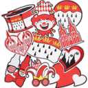 HEYTRCO 9PCS Clown Costume Iron on Patches Set, Funny Red Mardi Gras Carnival Heart Drum Embroidered Repair Patches for Clothes, Applique for Hats, Jeans, Jackets, Bags, Backpacks, Shoes (Mardi Gras),Set of 3