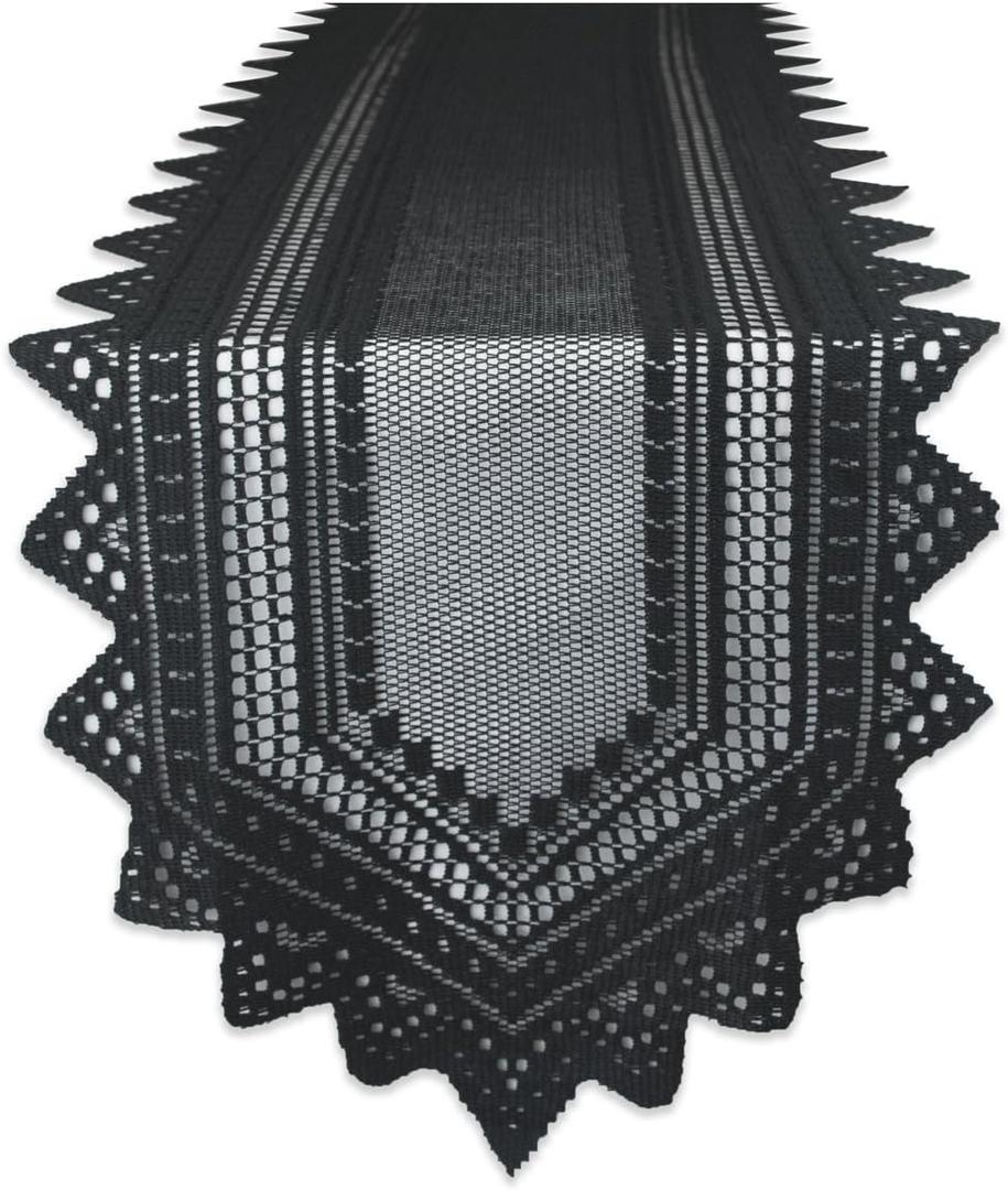 DII Black Lace Overlay Tabletop Collection Gothic Halloween Decor, Table Runner, 14x72, Black