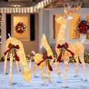 Hourleey 3-Piece Pre-Lit Reindeer Family Set, 3D Plug in 170 Count Warm White Lighted Decoration, Waterproof Outdoor Christmas Deer Decor for Yard, Patio, Lawn, Garden, Party
