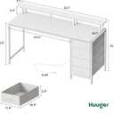 Huuger 55 Inch Computer Desk with Power Outlets and LED Lights, Gaming Desk with 4 Drawers, Office Desk with Monitor Stand, Study Work Home Office, White