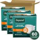 Depend Adult Diapers with Tabs, Incontinence Protection with Tabs, Unisex, Small/Medium (1934" Waist, Up To 170 lbs), Maximum Absorbency, 60 Count (3 Packs of 20)