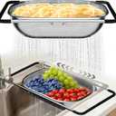 Over the Sink Colander - Strainers and Colanders - Sink Strainer Basket - Expandable Fine Mesh Strainer with Rubber Grip for Veggie, Fruits, Pasta, Home Kitchen Essentials (9.5W x 13.4-21.3L x 3.3H) (Light Black)