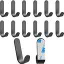 Adhesive Hooks,12 Pcs, Heavy Duty Hold 12Lbs, Stainless Steel Black Wall Hanger, Adhesive Hanger for Hanging, Metal Sticky J Strip Hooks, for Hat, Coat, Picture, Backpack, Garage