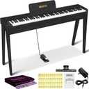 Digital Piano 88 Keys Semi-Weighted Full Size Keyboard for Beginners, Electric Piano with MIDI, Pedal, Keyboard Piano 800 Tones, 600 Rhythms, Dual Speakers, Recording Function (Black)