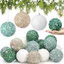 Lyrow 24 Pcs 3.15" Glitter Christmas Ball Ornament Set Christmas Ball Bulk Xmas Sequin Foam Hanging Ornament Decorative Hanging for Tree Party Holiday Decor(White, Champagne Gold, Lake Blue, Green)
