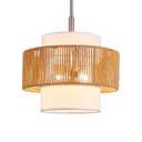 TELAFLY Rattan Drum Chandeliers Light Fixtures,Farmhouse 2 Light Boho Pendant Light Rustic Hand Woven Lighting for Dining Room Kitchen Island Living Room Bedroom,Brushed Nickel Finish Metal 12.5''
