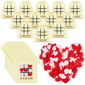 Denylo pro 24 Sets Valentines Day Gifts Tic Tac Toe Bags Felt Heart for Employees Coworkers Friends Valentines Day Party Favors Exchange Prizes