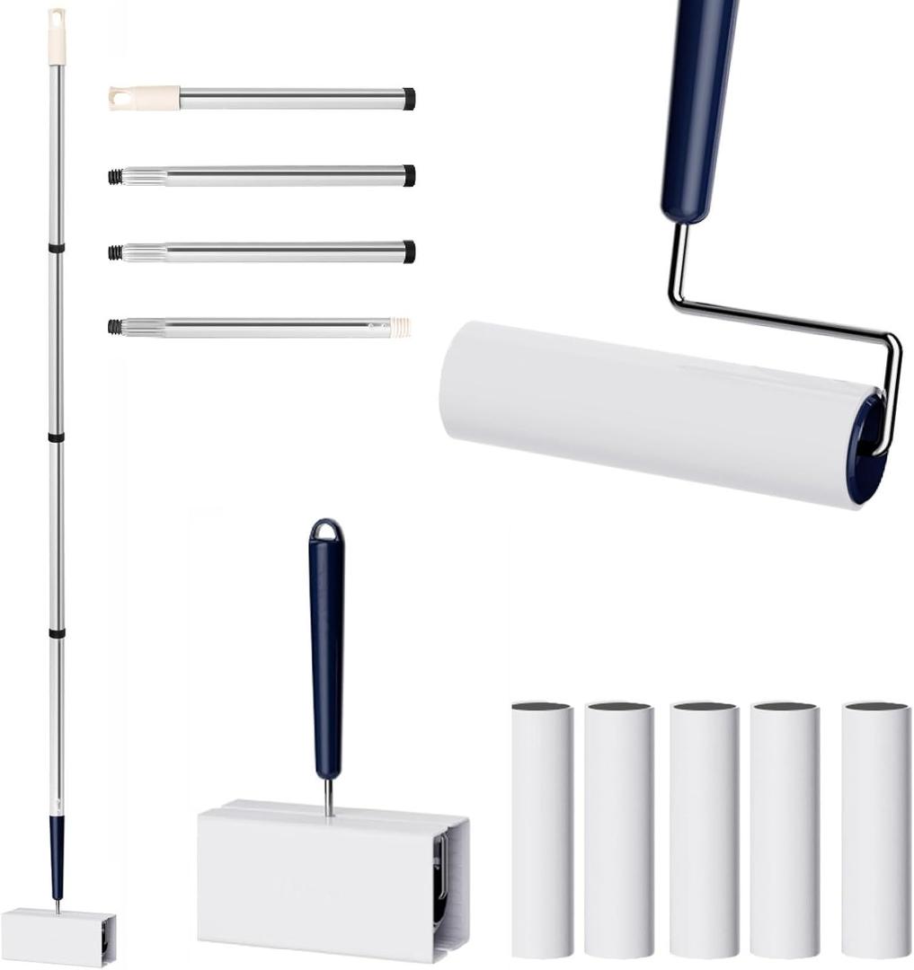 Lint Roller for Pet Hair Extra Sticky with 3 Extendable Handle Large Surface 6.3'' Lint Remover Sticky Rollers with 300 Sheets for Floor Clothes Furniture Dog Cat Hair