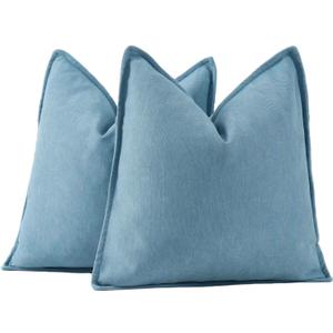 MADIZZ Textured Chenille Euro Sham Pillow Covers Pack of 2 Natural Soft Decorative Accent Pillowcases Boho Neutral Couch Throw Pillow for Bed Home Decor for Sofa Livingroom 24x24 inch Blue