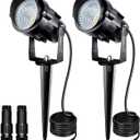 5W Low Voltage Landscape Lights with Connectors, AC/DC 12V-24 Landscape Spotlights 3000K Warm White Waterproof Garden Yard Pathway Wall Tree Flag Landscaping Lights with Spike Stand (2 Pack)