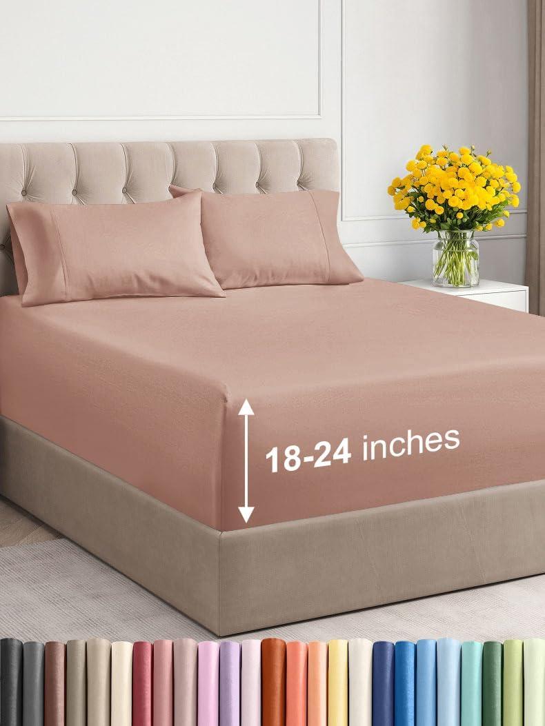Extra Deep Pocket Queen Sheets - 4 Piece Breathable & Cooling Bed Sheets - Hotel Luxury Bed Sheet Set - Soft, Wrinkle Free & Comfy - Easily Fits Extra Deep Mattresses - Deep Pocket Mauve Sheets Set